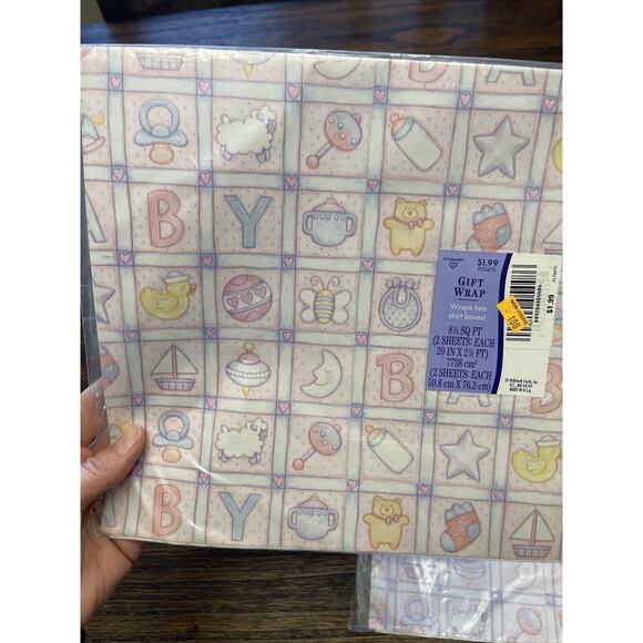 Vintage Hallmark Gift Wrap Lot Of 4 New In Package New Baby, Baby Shower - Picture 2 of 4